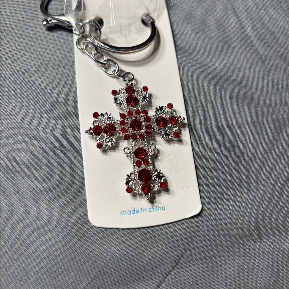 New Sparkling Red Cross Keychain Purse Charm NWT
